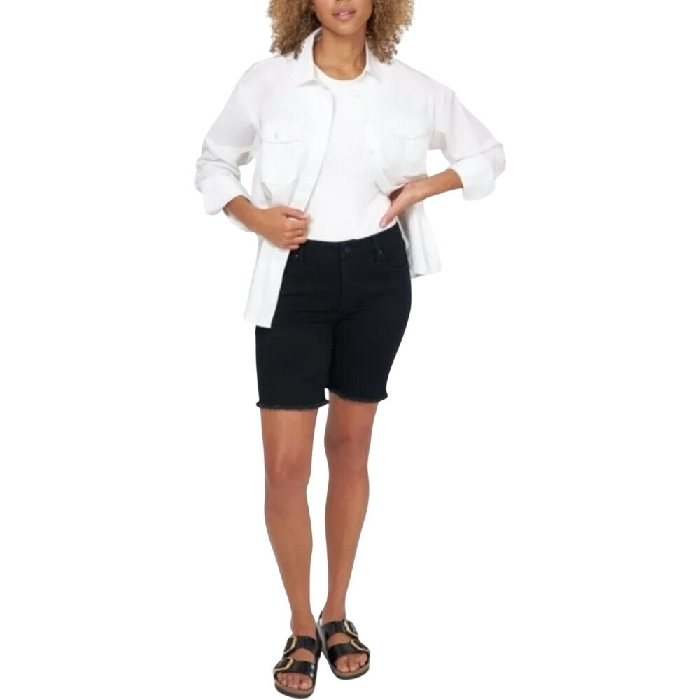 Seven7 Ladies Relaxed Bermuda Short Size 6 Black Frayed Hem Stretch NEW
